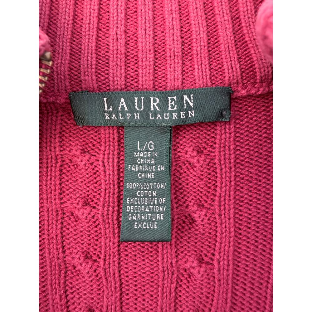 Lauren Ralph Lauren Sweater Womens Large Pink Cable Knit Full Zip Cotton - Picture 3 of 5
